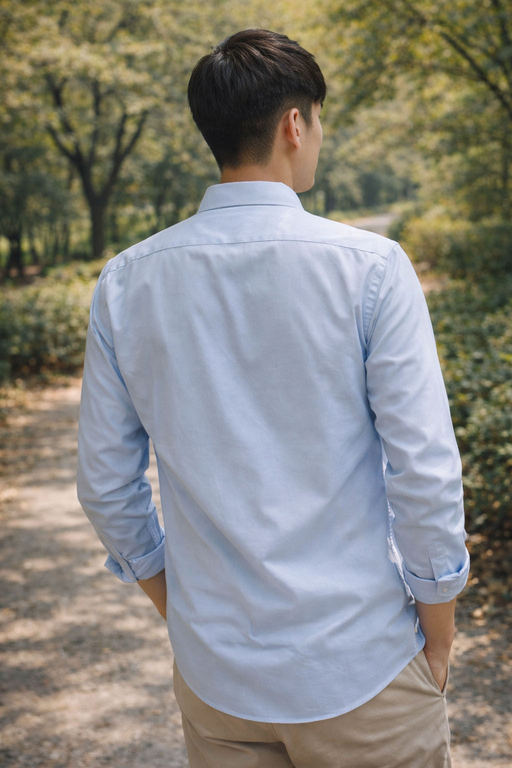 Men's sky blue slim-fit casual shirt, product view