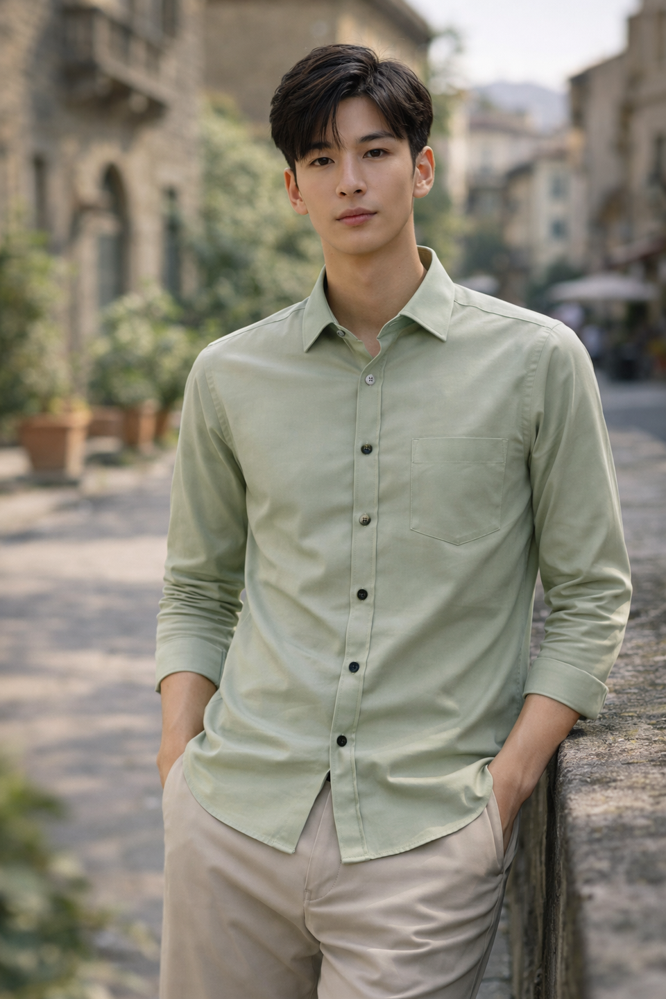 Mens Sage Green Slim Fit Casual Shirt