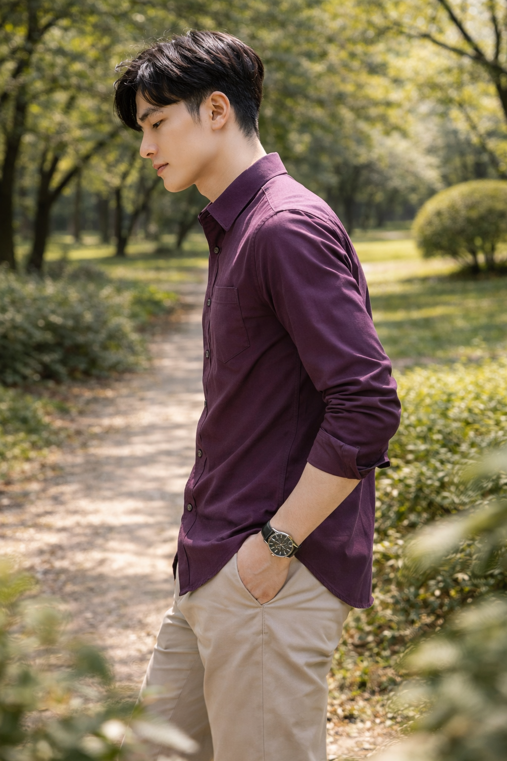 Men's Plum Slim Fit Casual Shirt