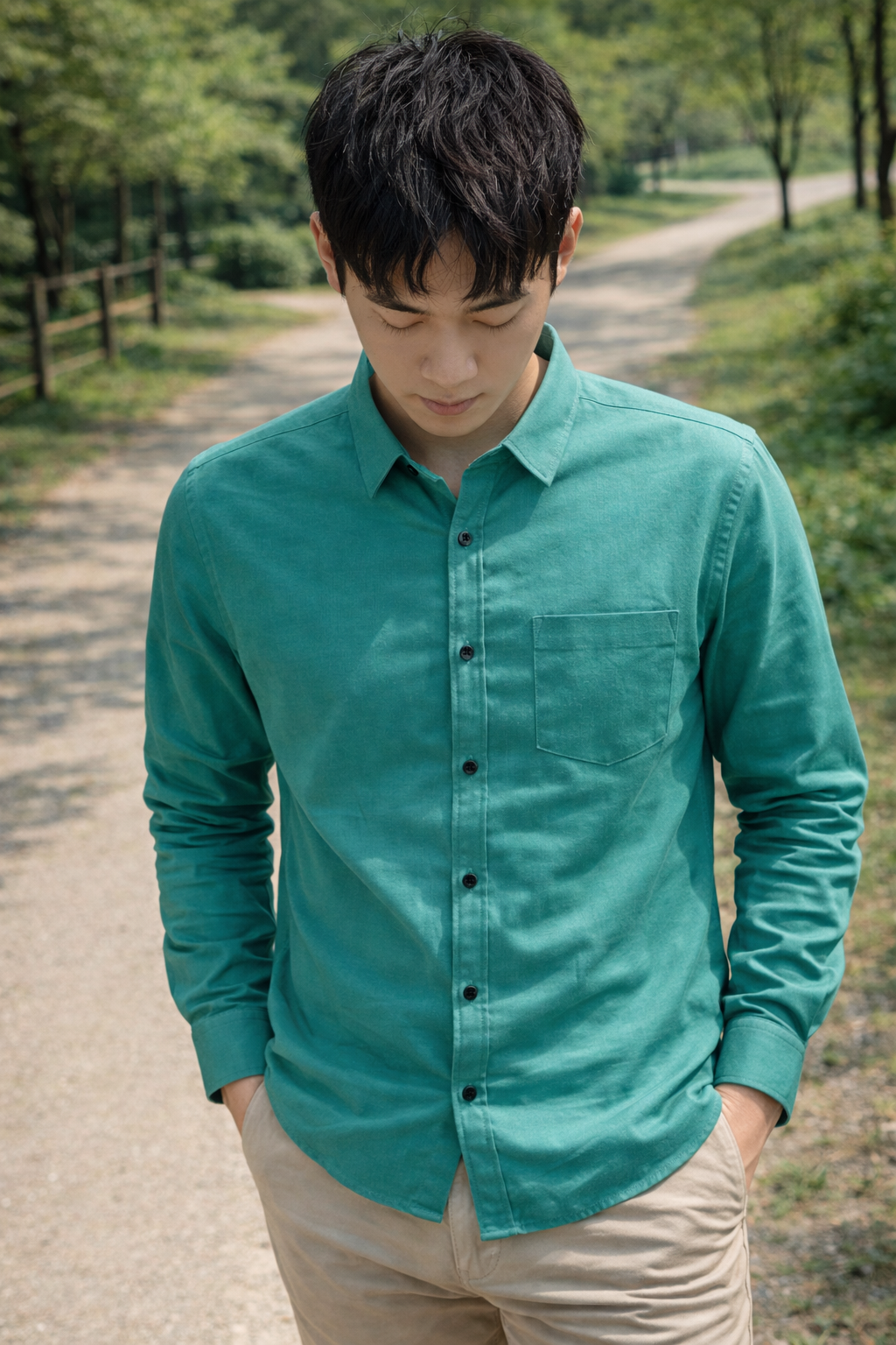 Men's Teal Green Slim Fit Casual Shirt