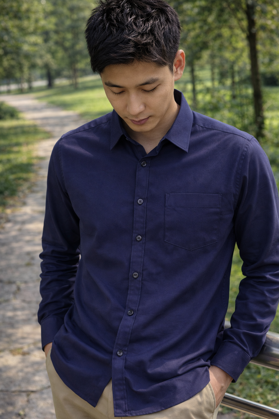Mens Dark Blue Slim Fit Casual Shirt