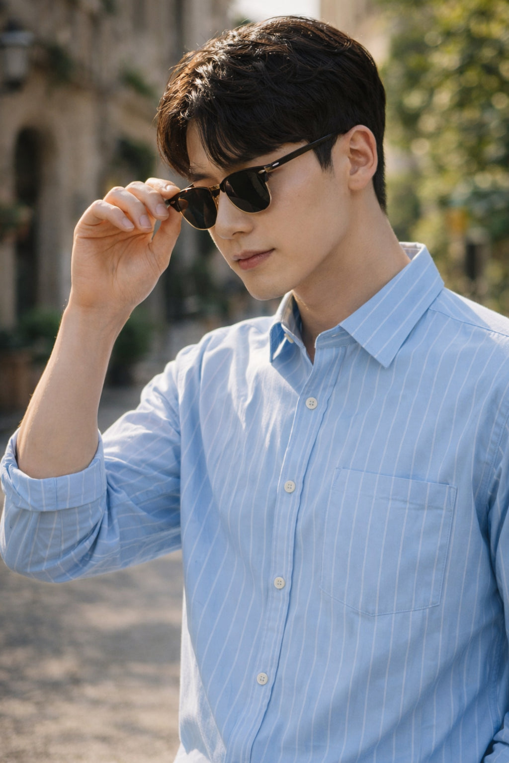 Mens Light Blue Striped Slim Fit Casual Shirt