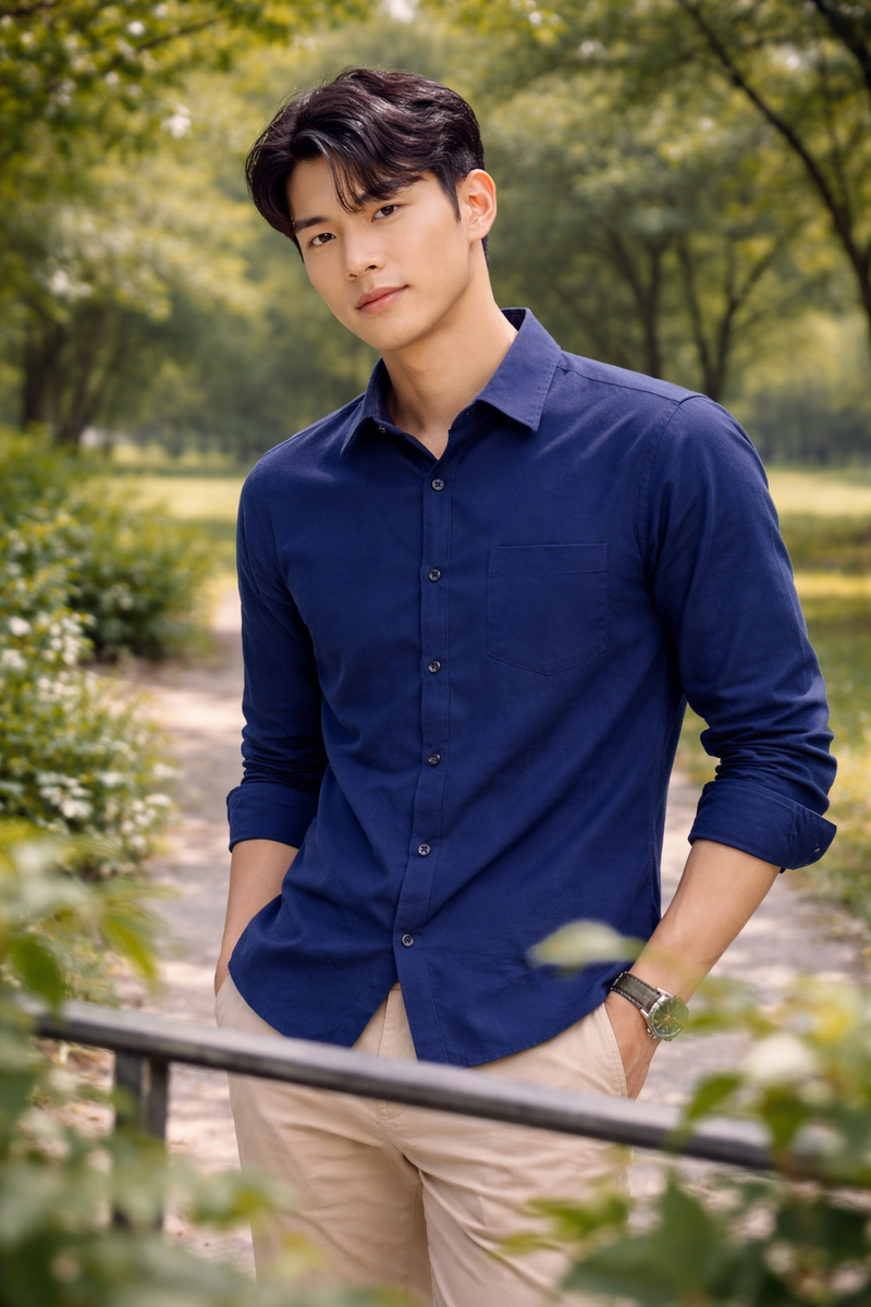 Men's Navy Blue Slim Fit Casual Shirt 8