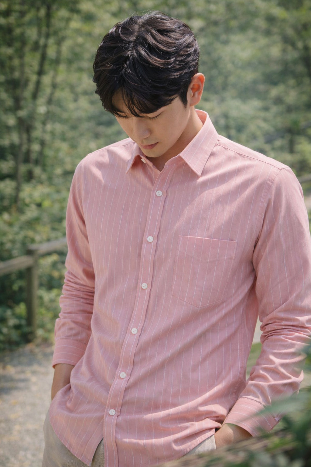 Mens Pink Striped Slim Fit Casual Shirt