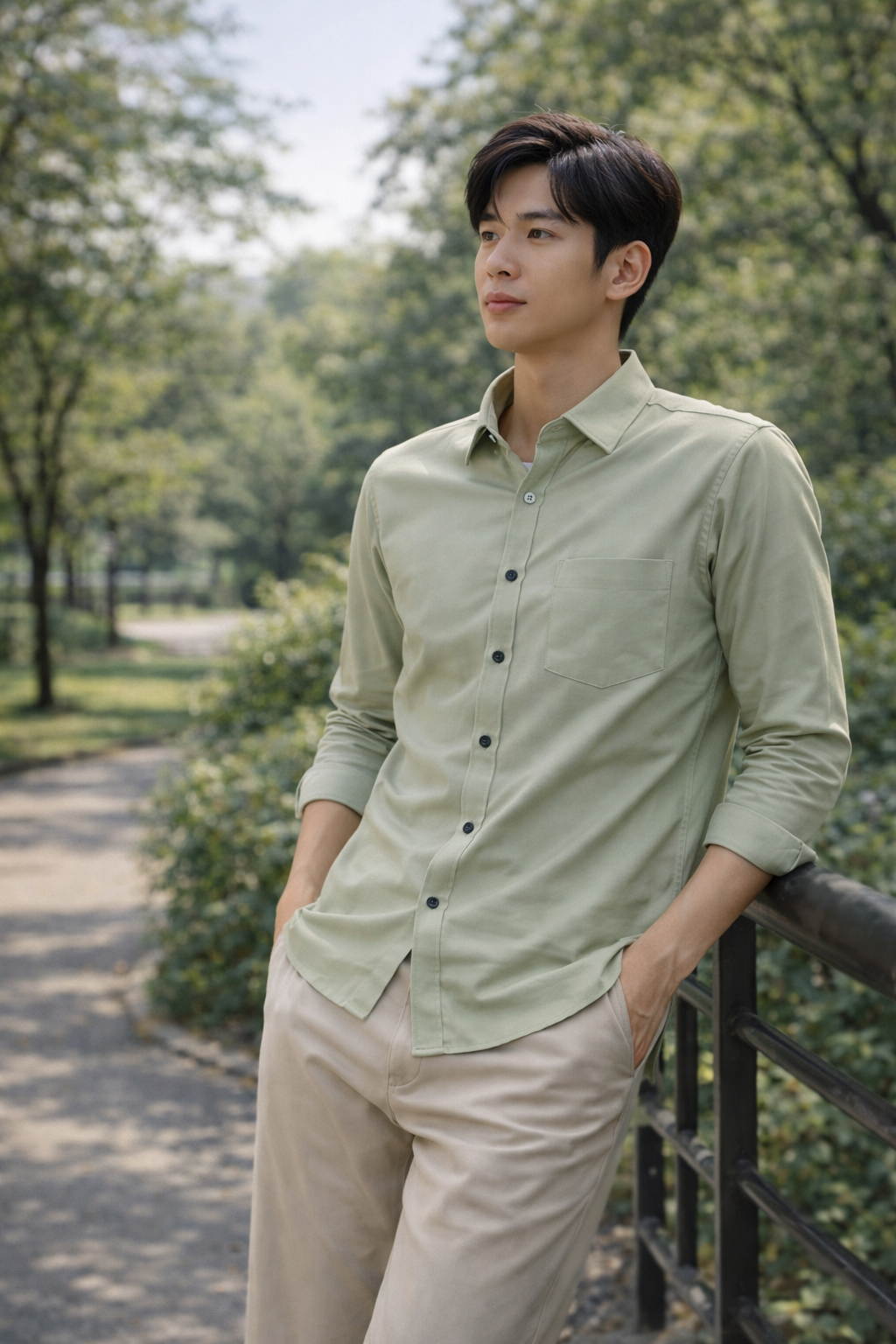 Men's Sage Green Slim Fit Casual Shirt