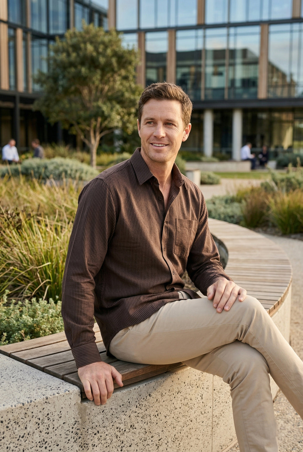 Men Brown Textured Striped Slim Fit Casual Shirt