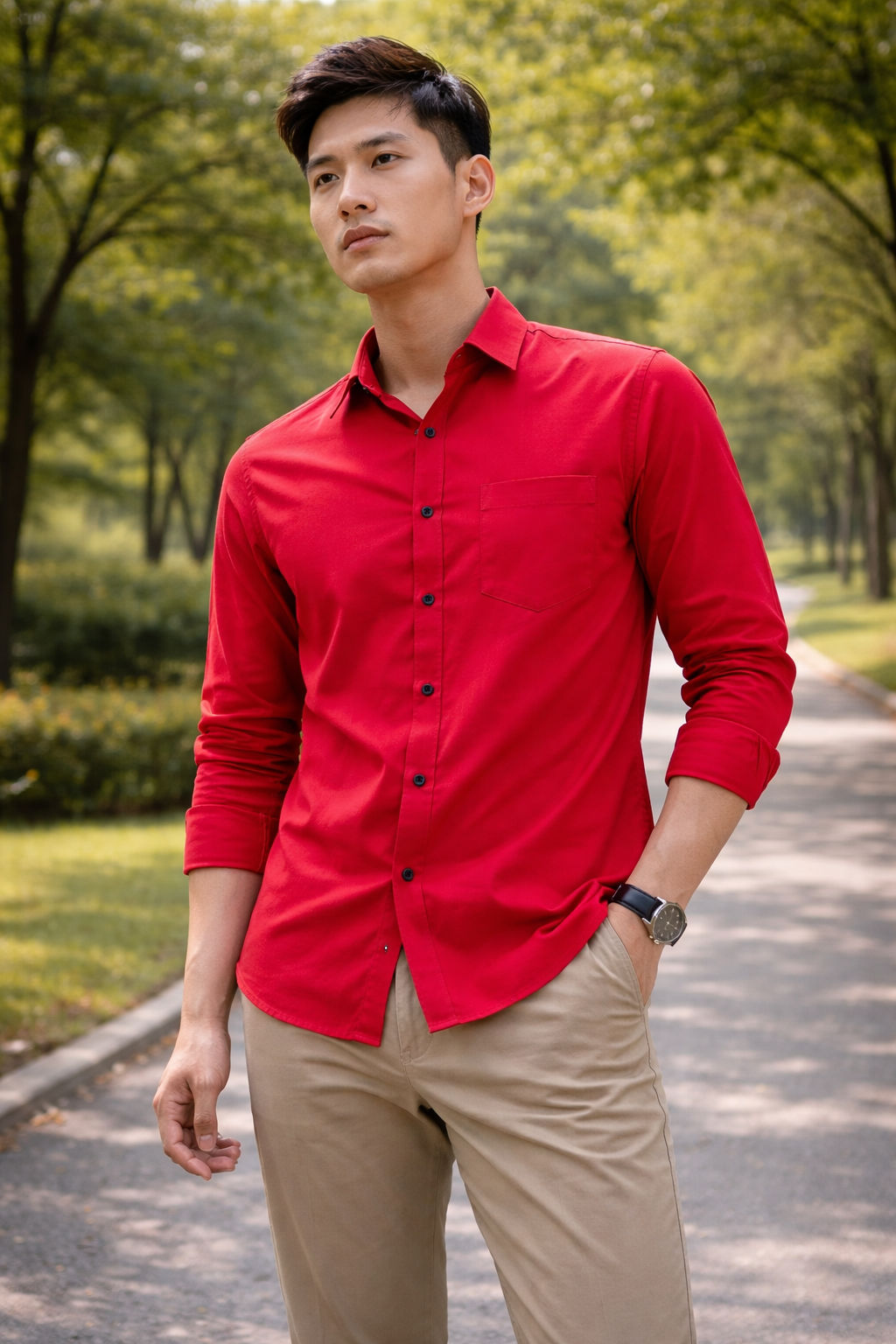 Men's Classical Red Slim Fit Casual Shirt