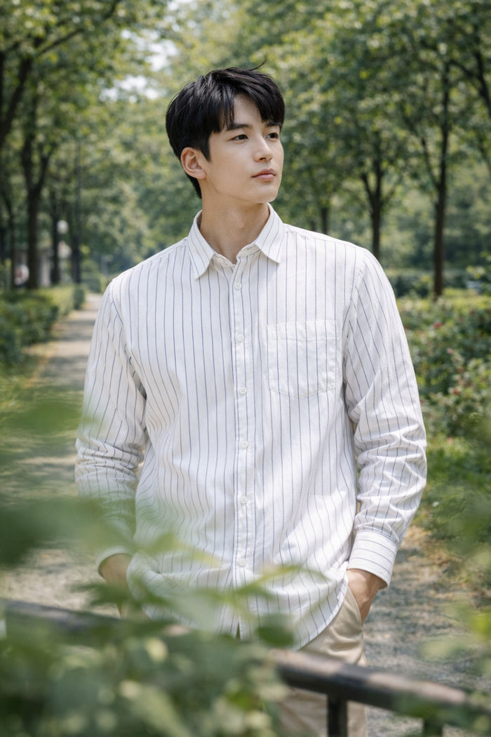 Mens White Striped Slim Fit Casual Shirt 2