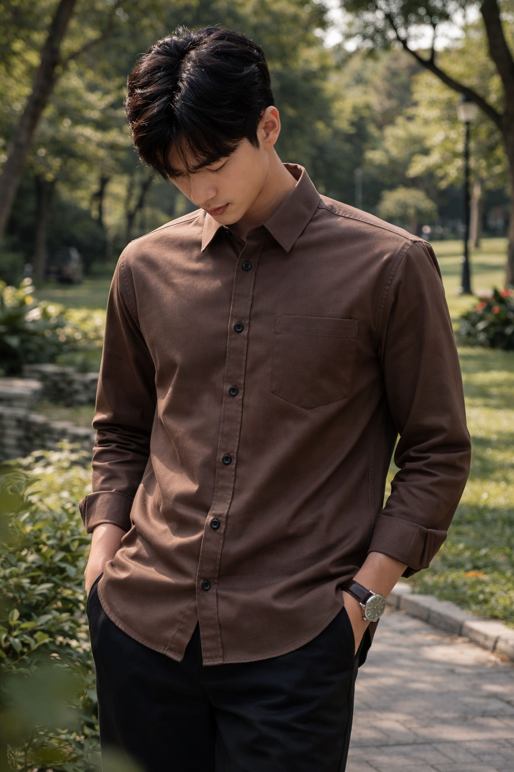 Mens Brown Slim Fit Casual Shirt