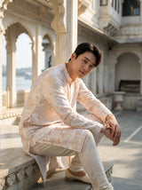 Men's Ivory Embroidered Art Silk Blend Festive Kurta 3