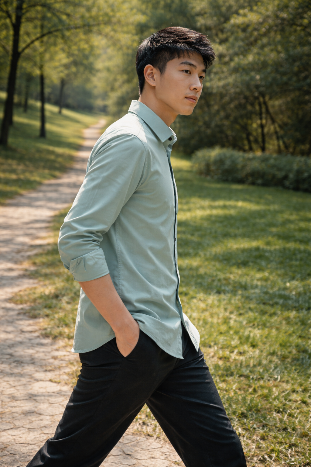 Men's Mint Green Slim Fit Casual Shirt