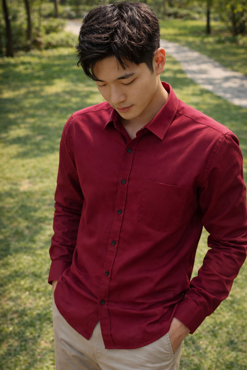 Mens Red Slim Fit Casual Shirt