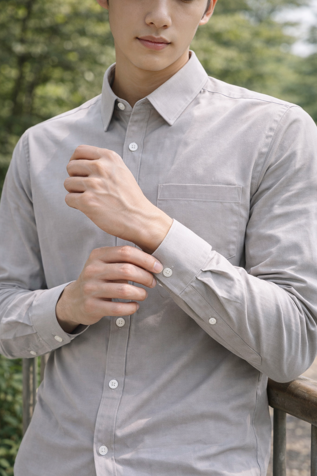 Men's Light Grey Slim Fit Casual Shirt