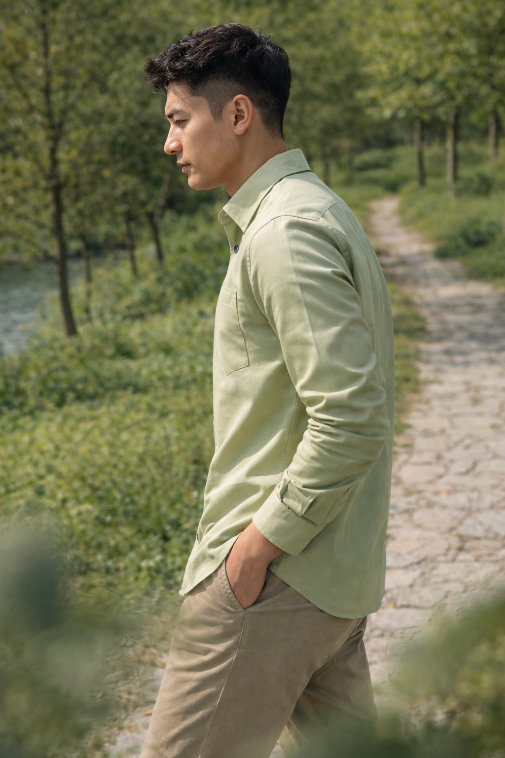 Men's Light Green Slim Fit Casual Shirt