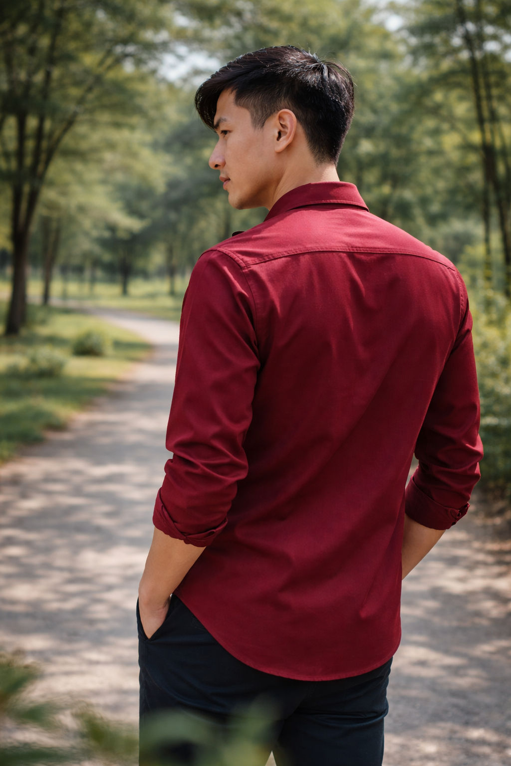 Men’s Burgundy Slim Fit Cotton Casual Shirt