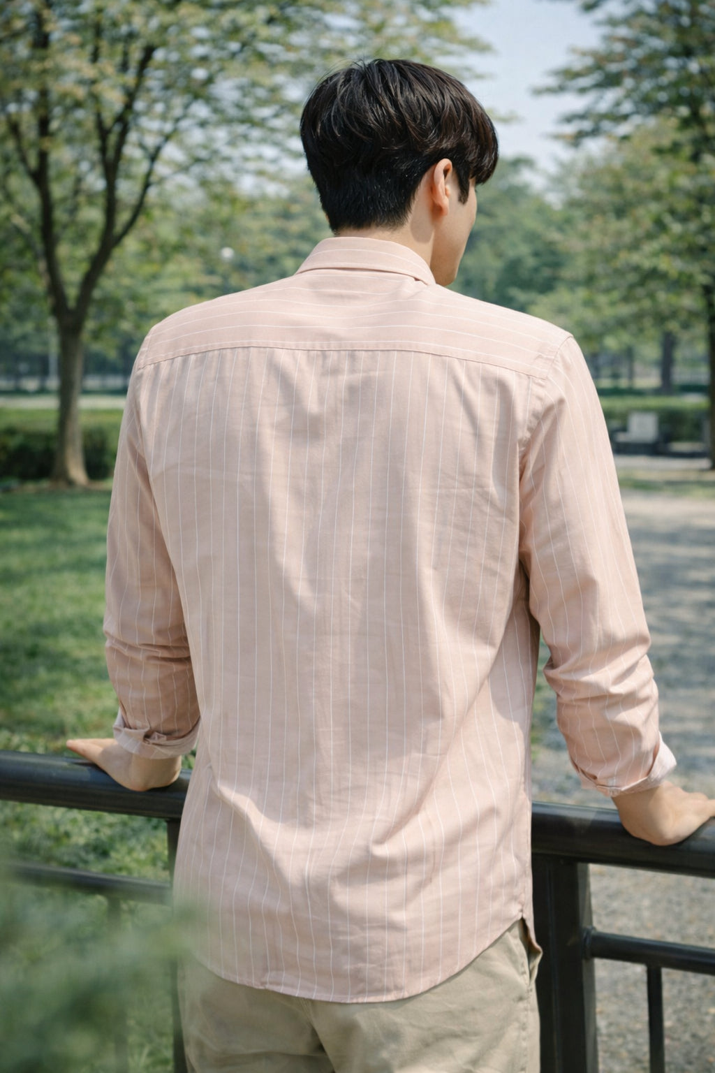 Mens Light Pink Striped Slim Fit Casual Shirt