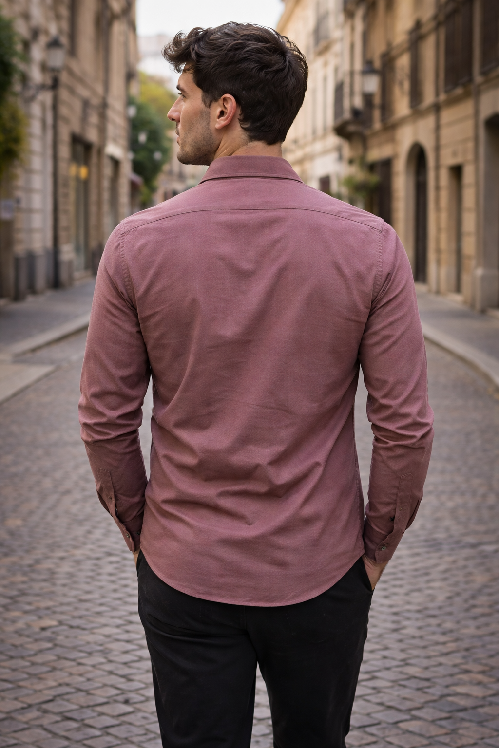 Men Mauve Solid Spread Collar Slim Fit Casual Shirt