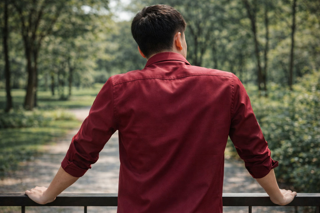 Men’s Burgundy Slim Fit Cotton Casual Shirt
