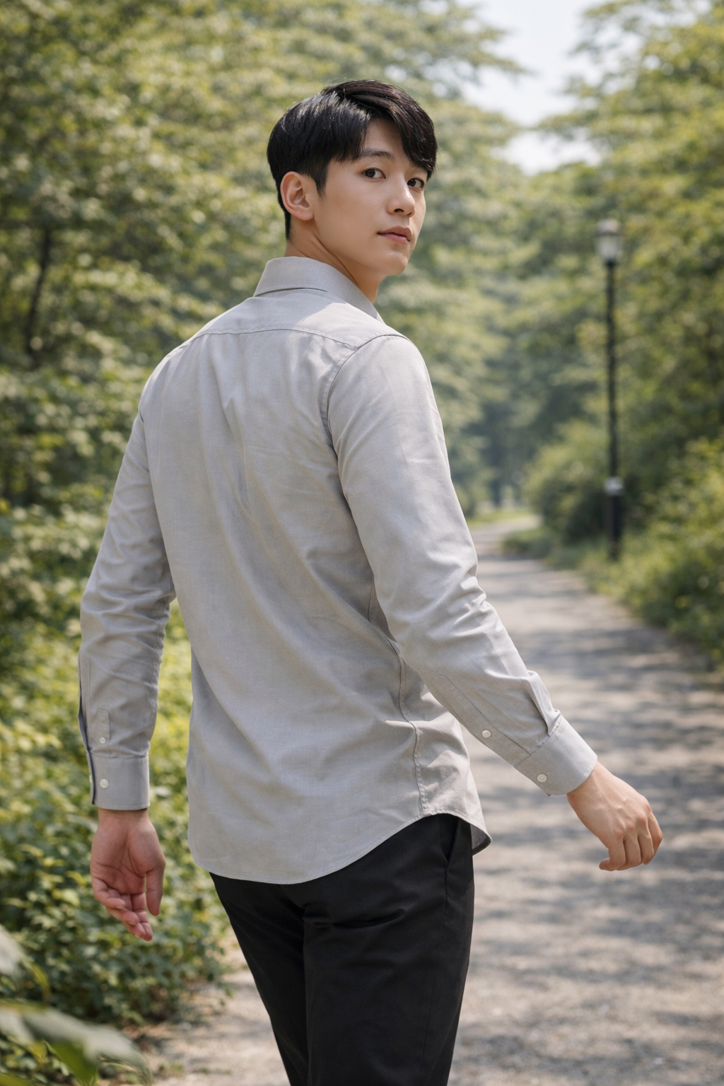 Men's Light Grey Slim Fit Casual Shirt
