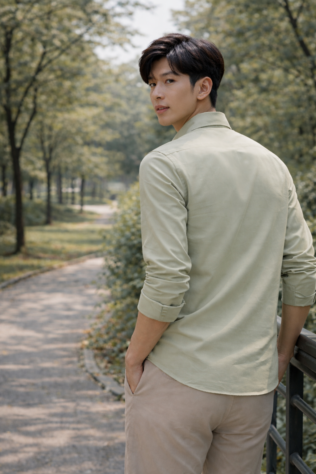 Men's Sage Green Slim Fit Casual Shirt