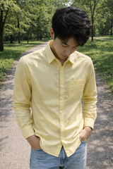 Mens Light Yellow Slim Fit Casual Shirt 5