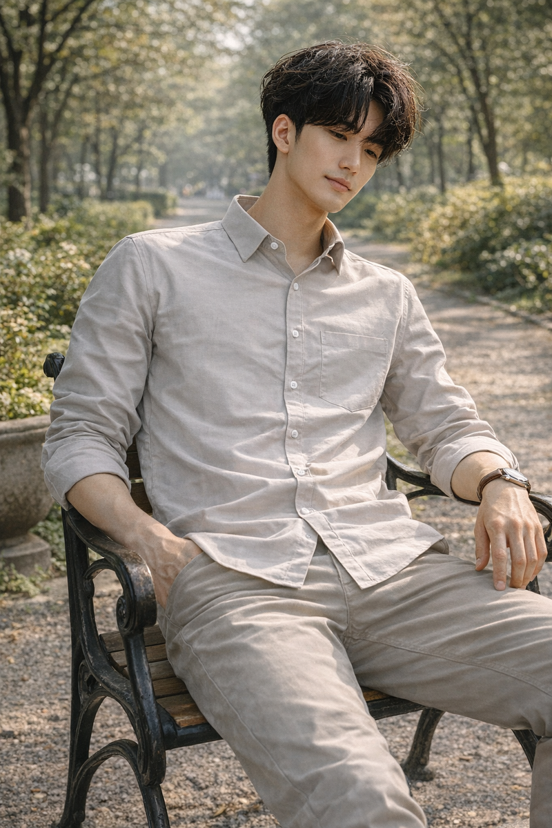 Men's Cream Slim Fit Casual Shirt 9
