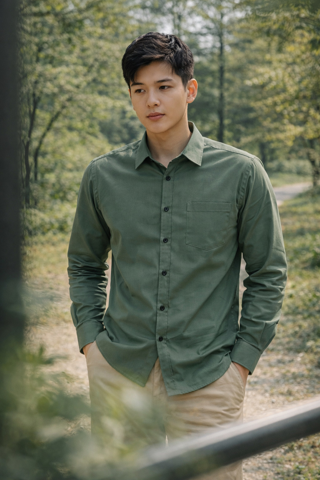 Men's Dusty Green Slim Fit Casual Shirt