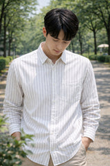 Mens White Striped Slim Fit Casual Shirt 4