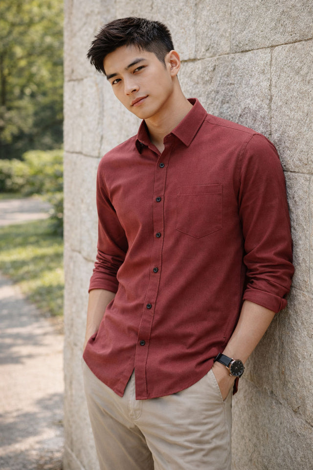 Mens Rust Red Slim Fit Casual Shirt — TryBuy®