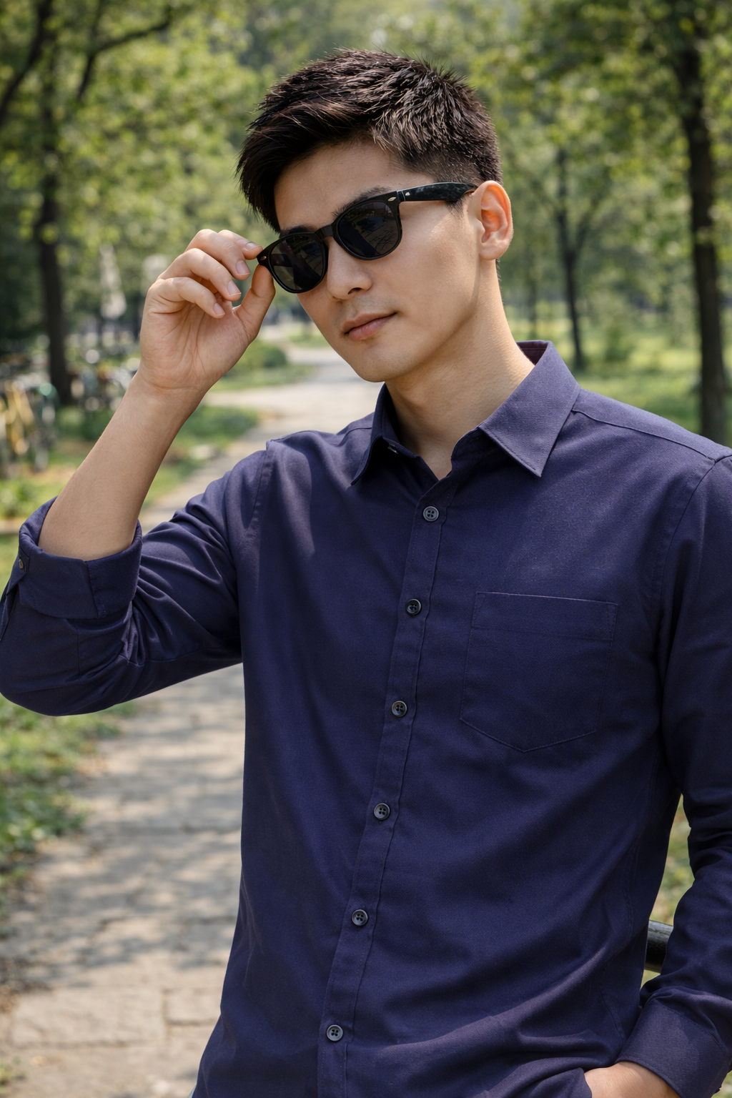 Men's Dark Blue Slim Fit Casual Shirt