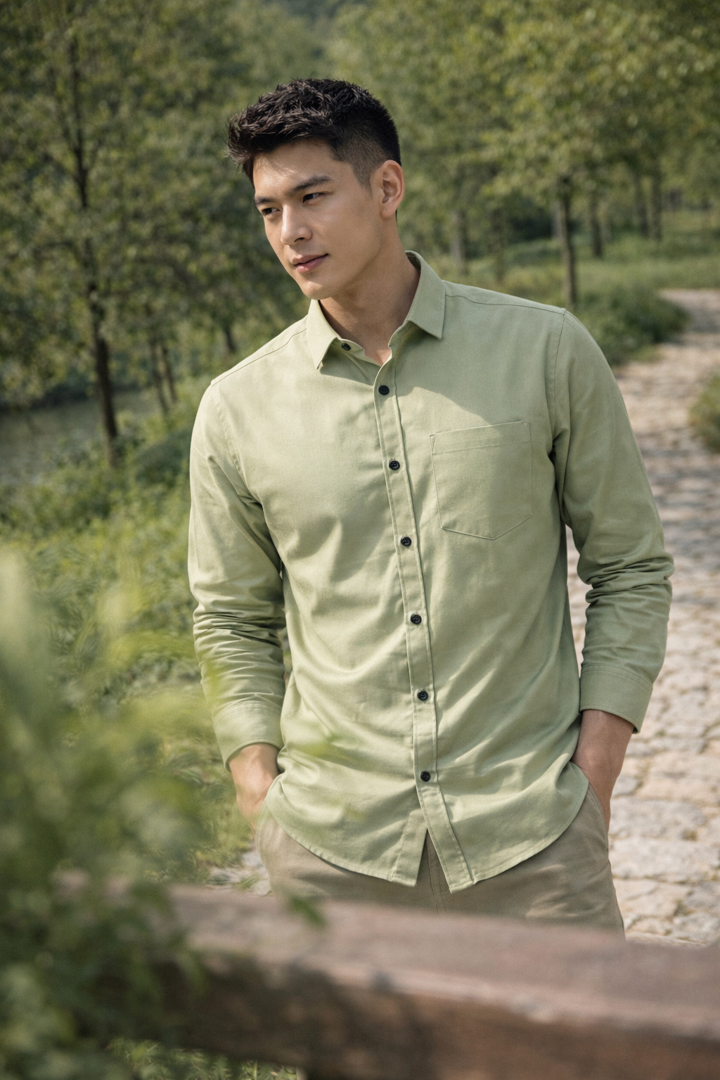 Men's Light Green Slim Fit Casual Shirt