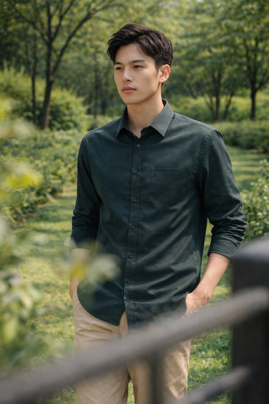 Mens Dark Green Slim Fit Casual Shirt