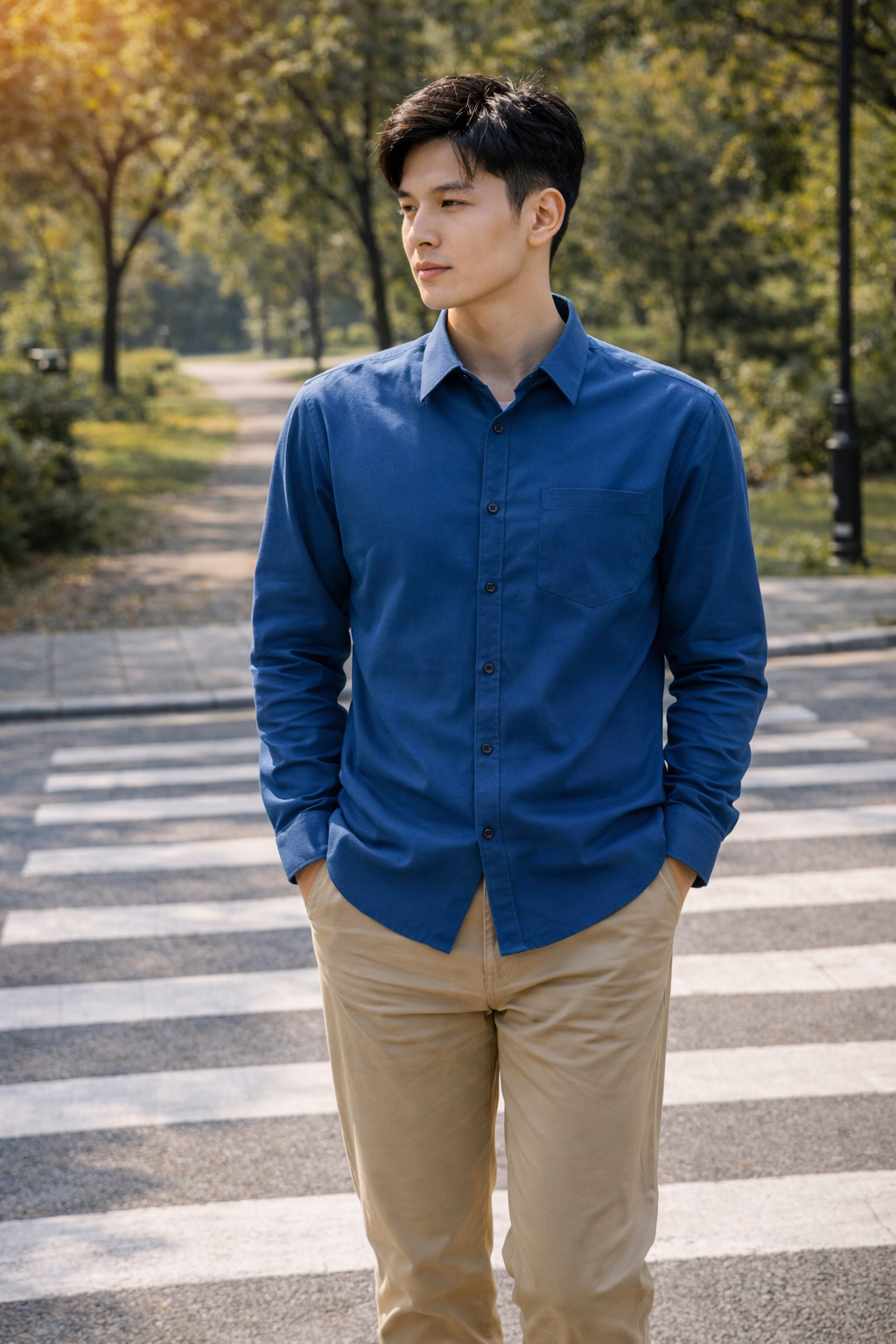 Men’s Blue Slim Fit Cotton Casual Shirt