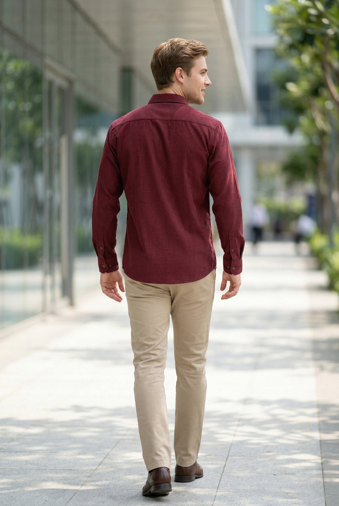 Men Burgundy Textured Striped Slim Fit Casual Shirt