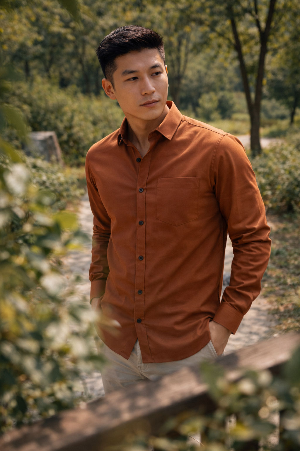 Men's Burnt Orange Slim Fit Casual Shirt