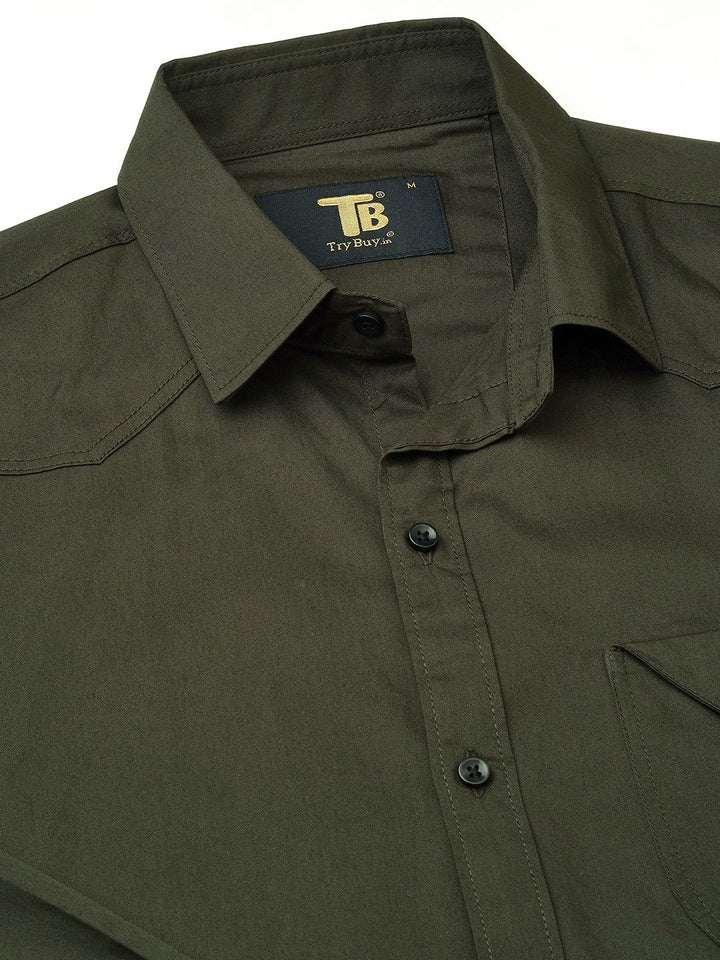 Seine Green Cotton Shirts for Men