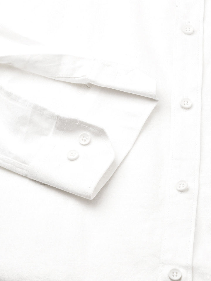 Solid White Cotton Linen Shirts for Men