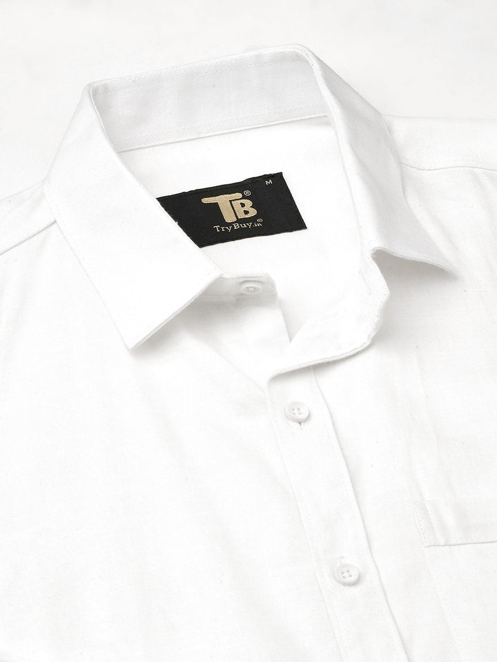 Solid White Cotton Linen Shirts for Men