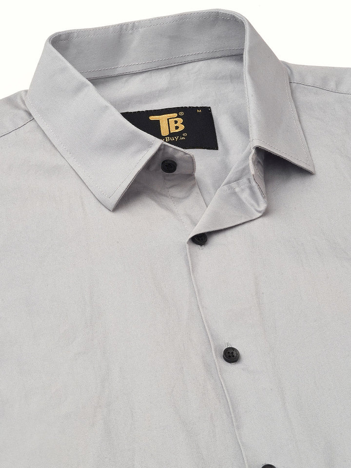 Pays Solid Silver Cotton Shirts for Men