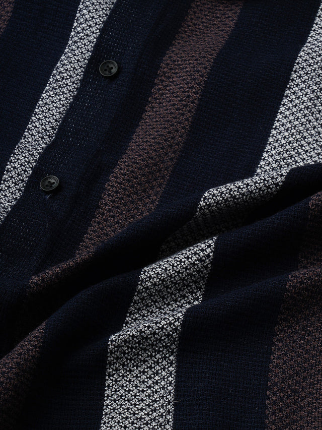Cultured Crochet Jute Cotton Striped Half Sleeves Shirt for Men