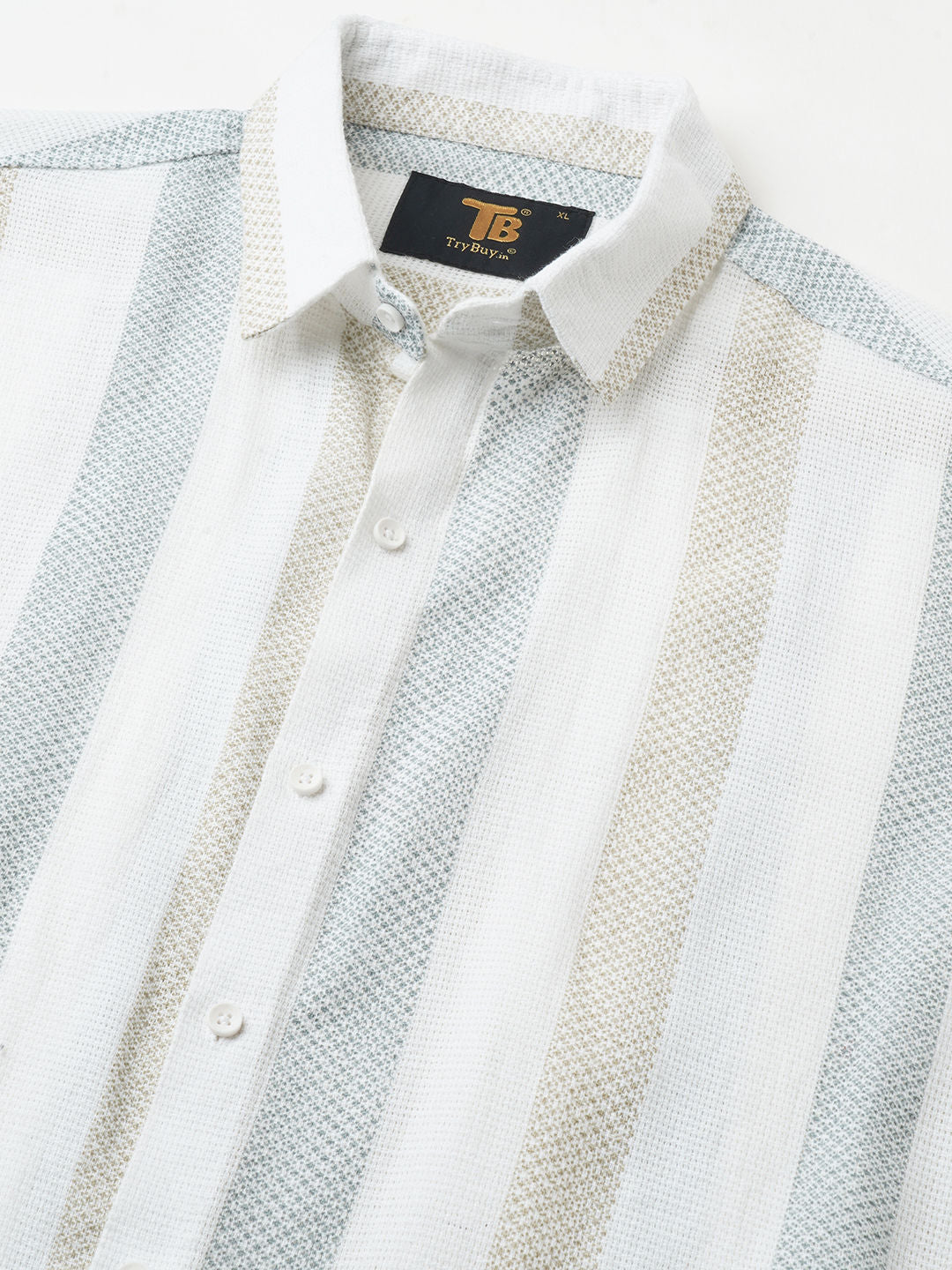 Effortless Cultured Crochet Jute Cotton Striped Half Sleeves Shirt for Men