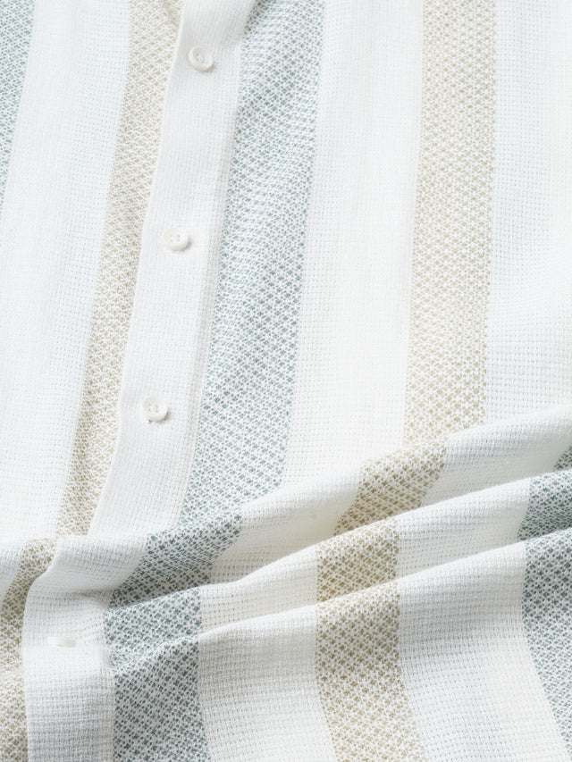 Effortless Cultured Crochet Jute Cotton Striped Half Sleeves Shirt for Men