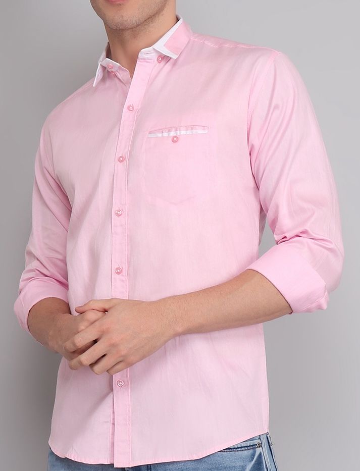 Men's pink solid regular-fit cotton shirt, product view