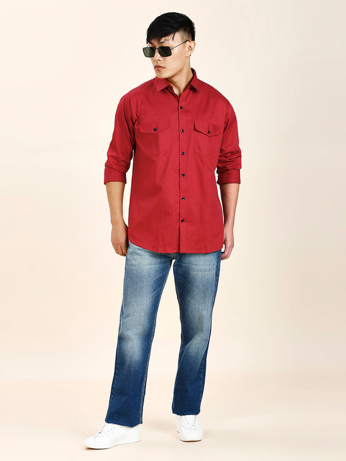 Red Double Pocket Shirt for Men 2