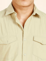 Cream Solid Double Pocket Men's Shirt 5