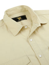 Cream Solid Double Pocket Men's Shirt 2