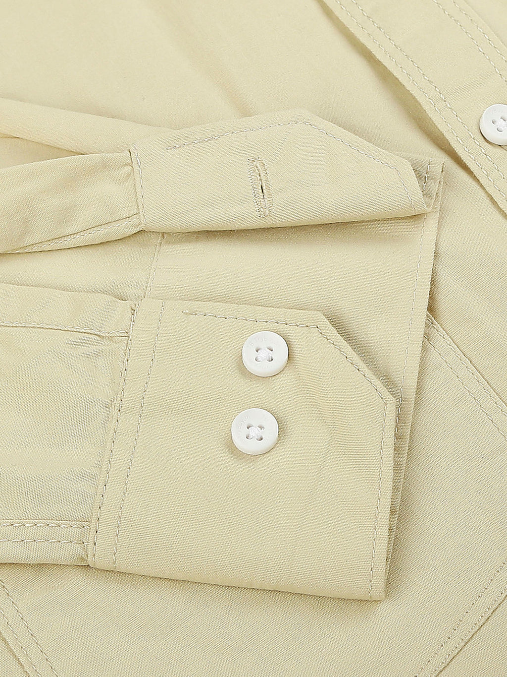 Cream Solid Double Pocket Men's Shirt