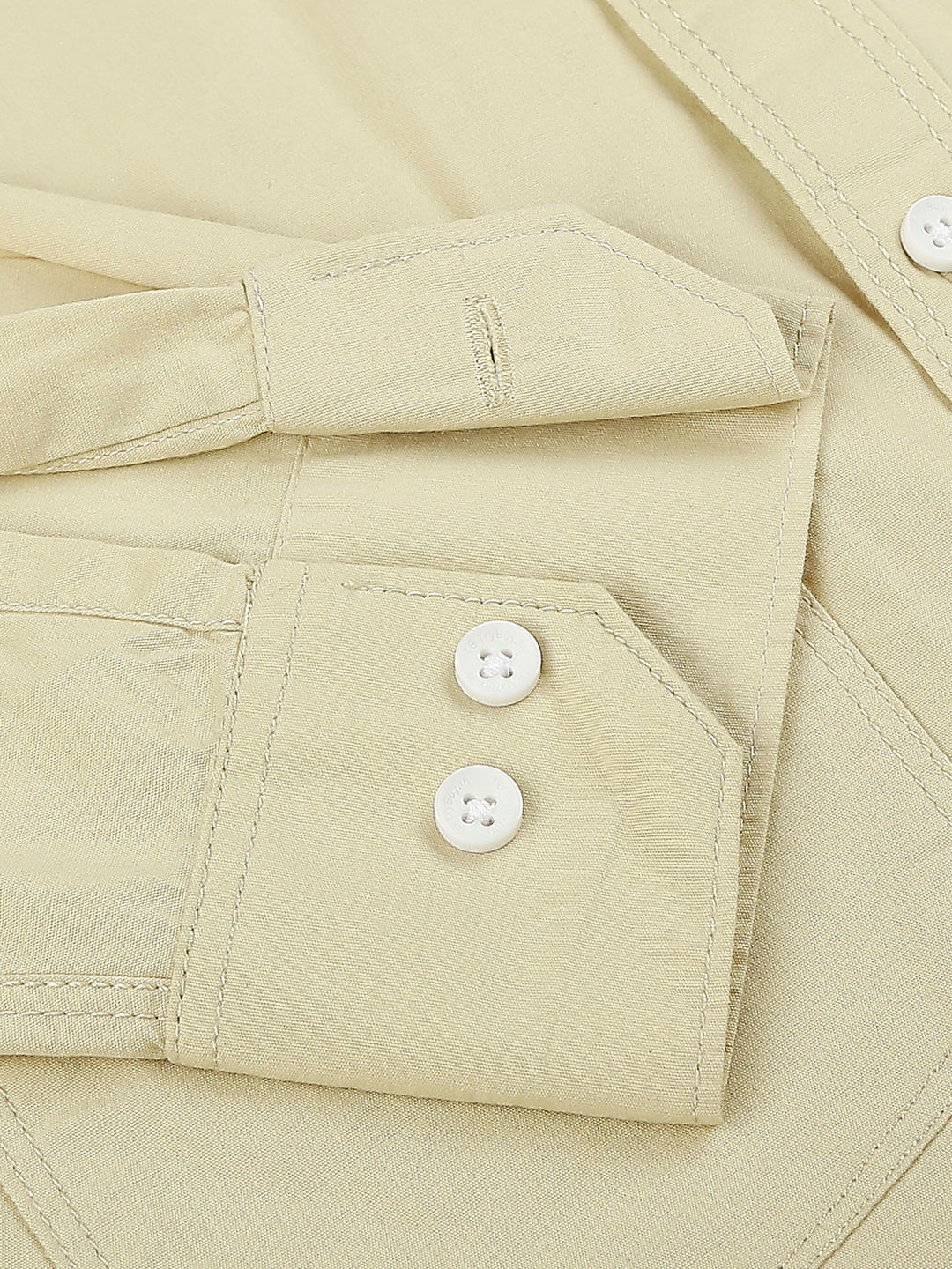 Cream Solid Double Pocket Men's Shirt