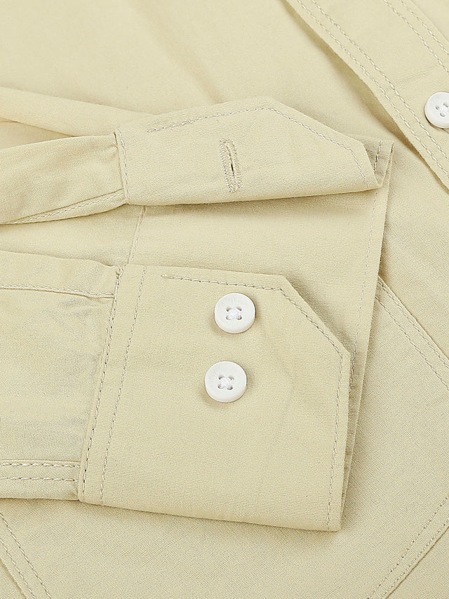 Cream Solid Double Pocket Men's Shirt