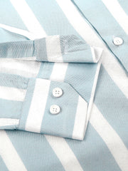 a blue and white striped shirt with a bow tie